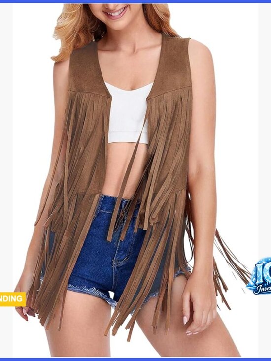 Faux Suede Tassel Vest Sleeveless Fringe Jacket Cardigan